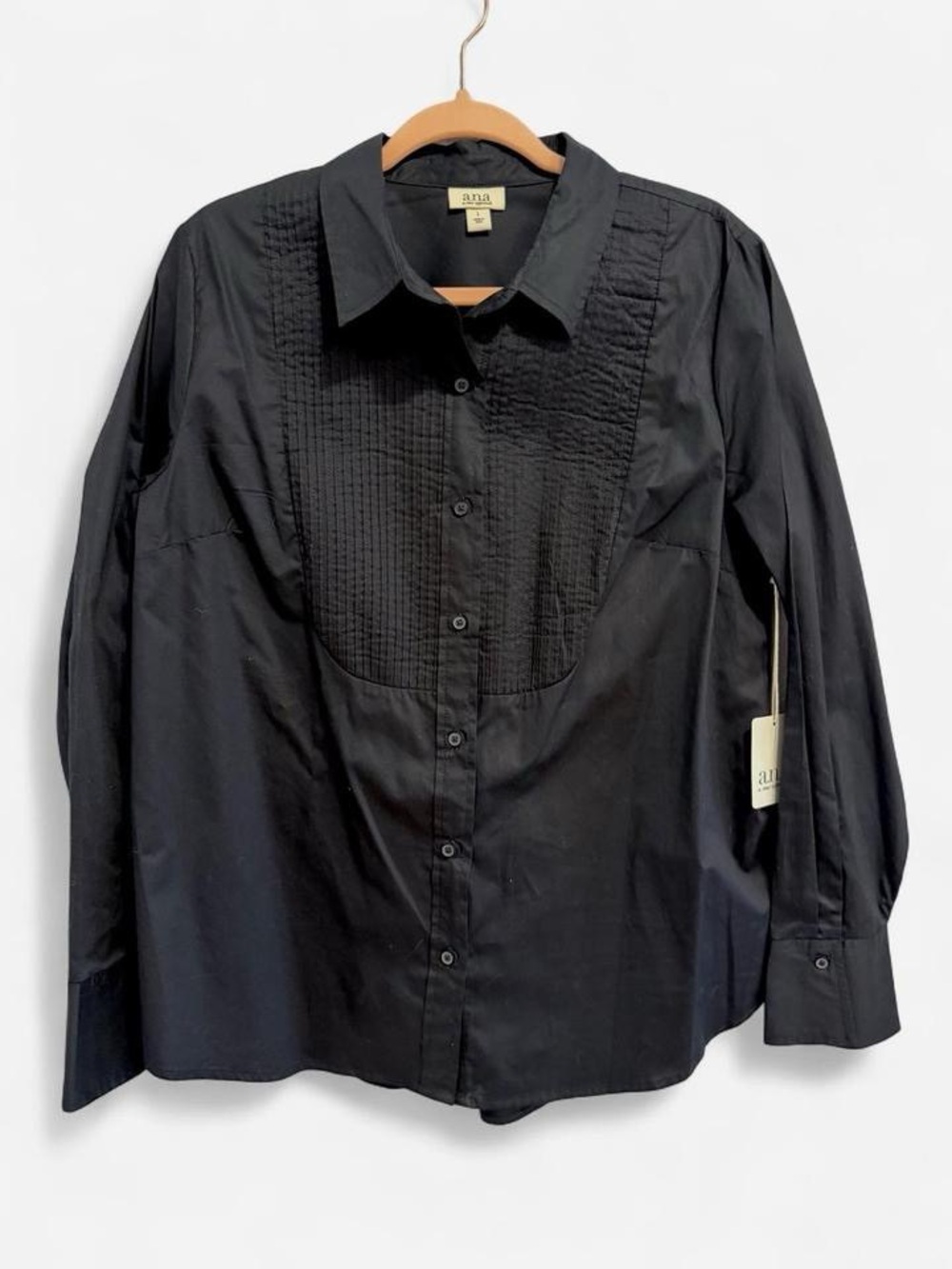 a.n.a | Black | Button Up Blouse | Pleated Front | Collar | Size L